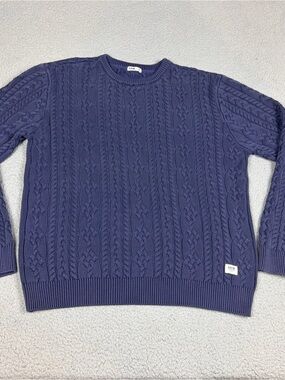 Katin Fisherman Cable Knit Sweater Men’s XL Deep Navy Crewneck Cotton Heavy
